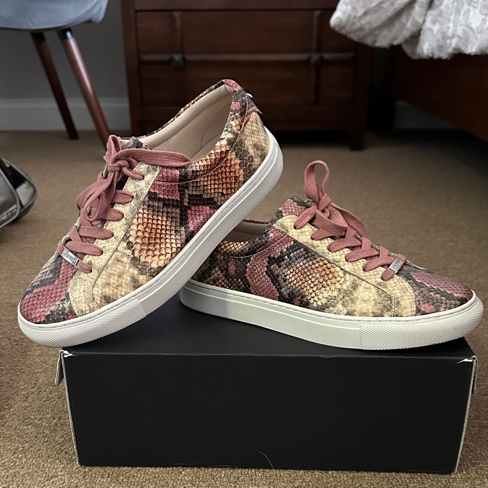 J Slides Women's Pink and Tan Snakeskin Sneakers - Picture 2 of 2